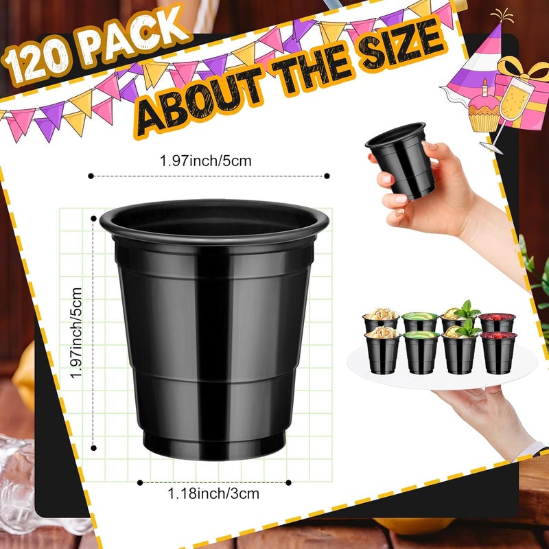 cssopenss 120 Pcs 2 oz Black Shot Cups Black Plastic Shot Glasses Halloween Shot Glasses for Drinking Tastings Served Snacks Jello Tastings and Samples - Image 2